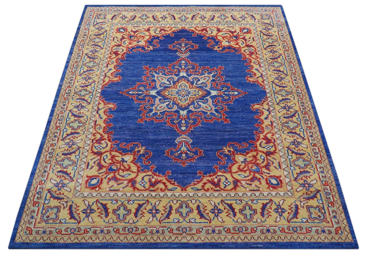 Isfahan Custom Made Traditional Blue And Beige Hand Knotted Wool Rug.