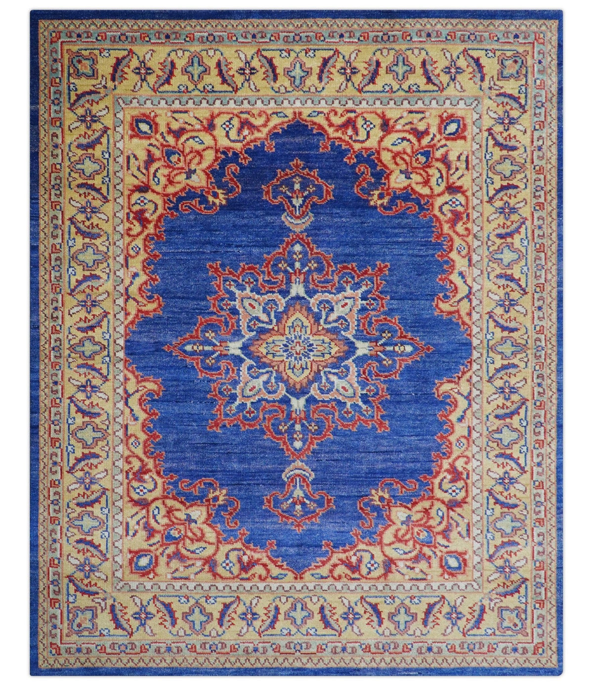Isfahan Custom Made Traditional Blue And Beige Hand Knotted Wool Rug.