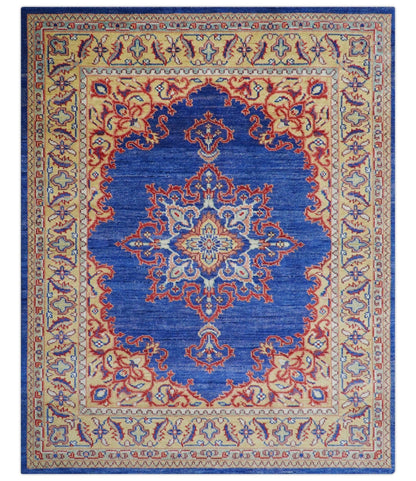 Isfahan Custom Made Traditional Blue And Beige Hand Knotted Wool Rug.