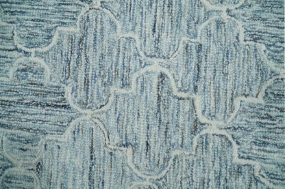 Ivory and Blue Modern Geometric Hand Tufted Multi Size Natural Wool Area Rug.