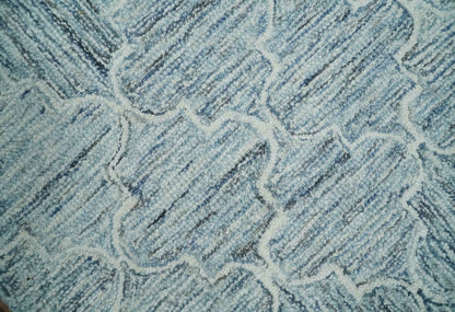 Ivory and Blue Modern Geometric Hand Tufted Multi Size Natural Wool Area Rug.