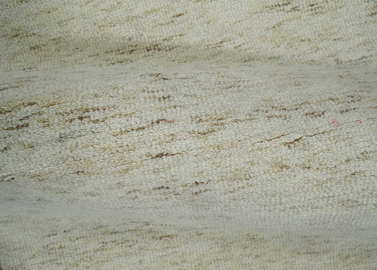 Beige and Brown Modern Abstract Hand Tufted Natural Wool Area Rug.