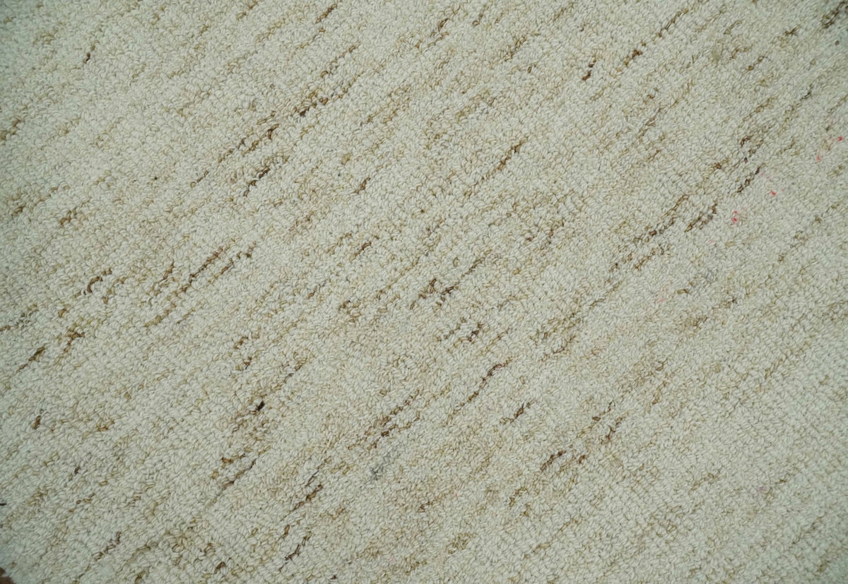 Beige and Brown Modern Abstract Hand Tufted Natural Wool Area Rug.