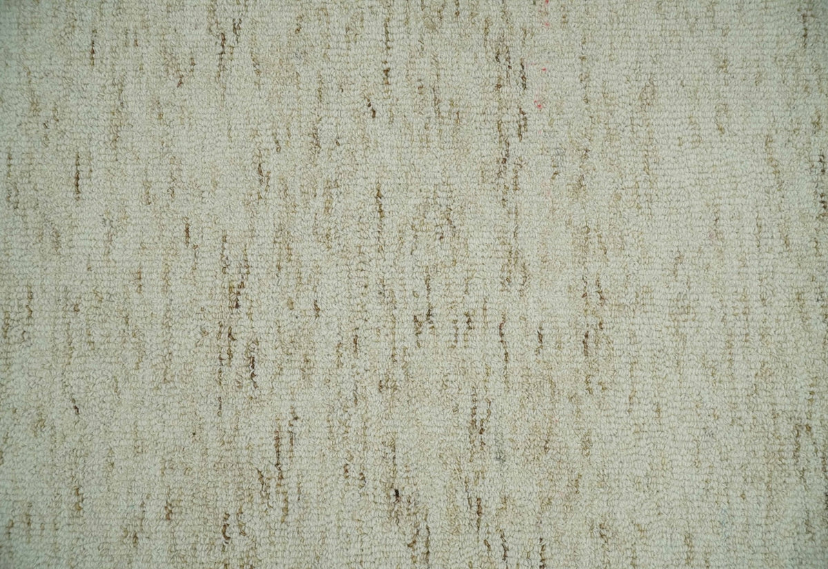 Beige and Brown Modern Abstract Hand Tufted Natural Wool Area Rug.