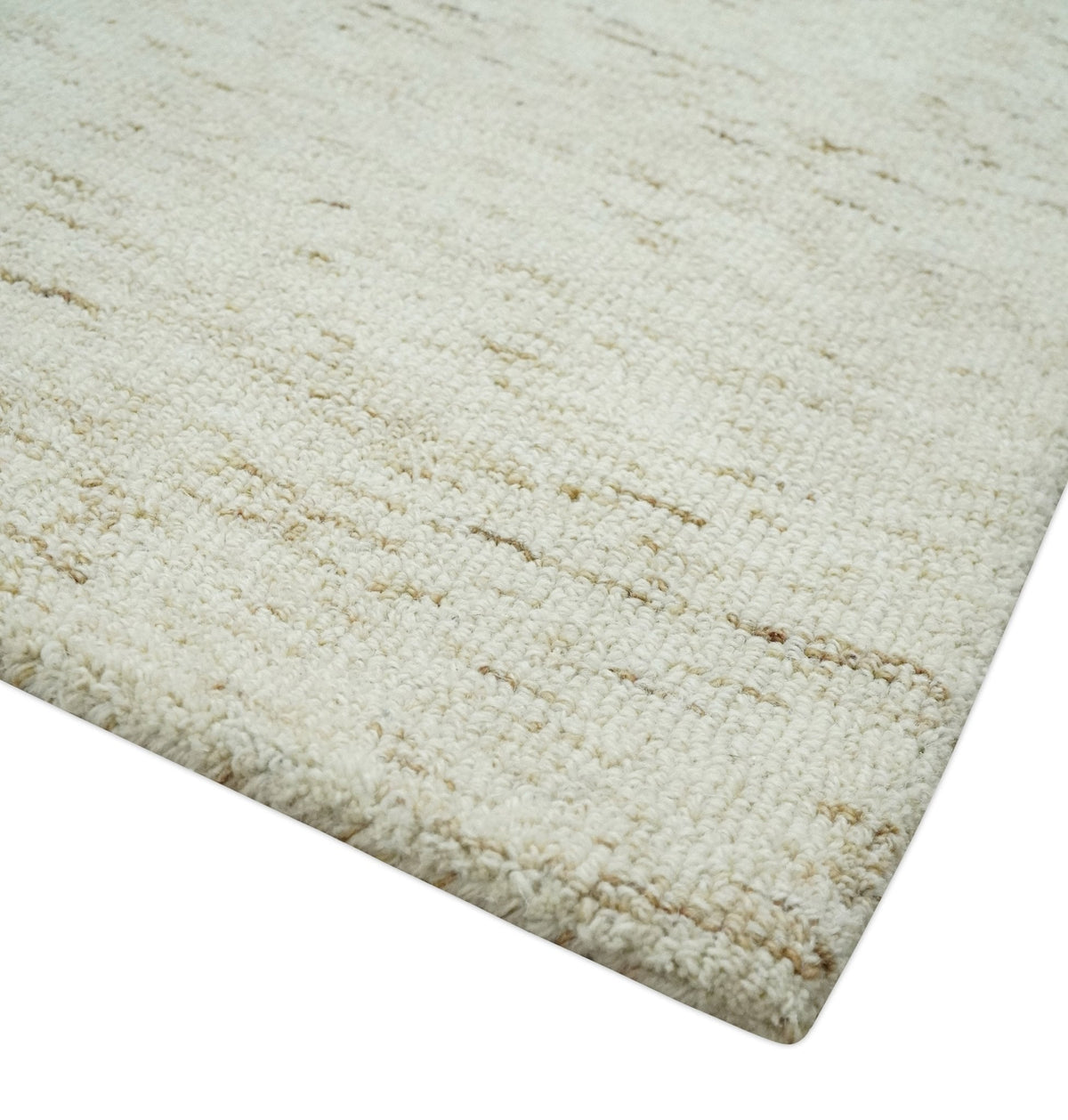 Beige and Brown Modern Abstract Hand Tufted Natural Wool Area Rug.