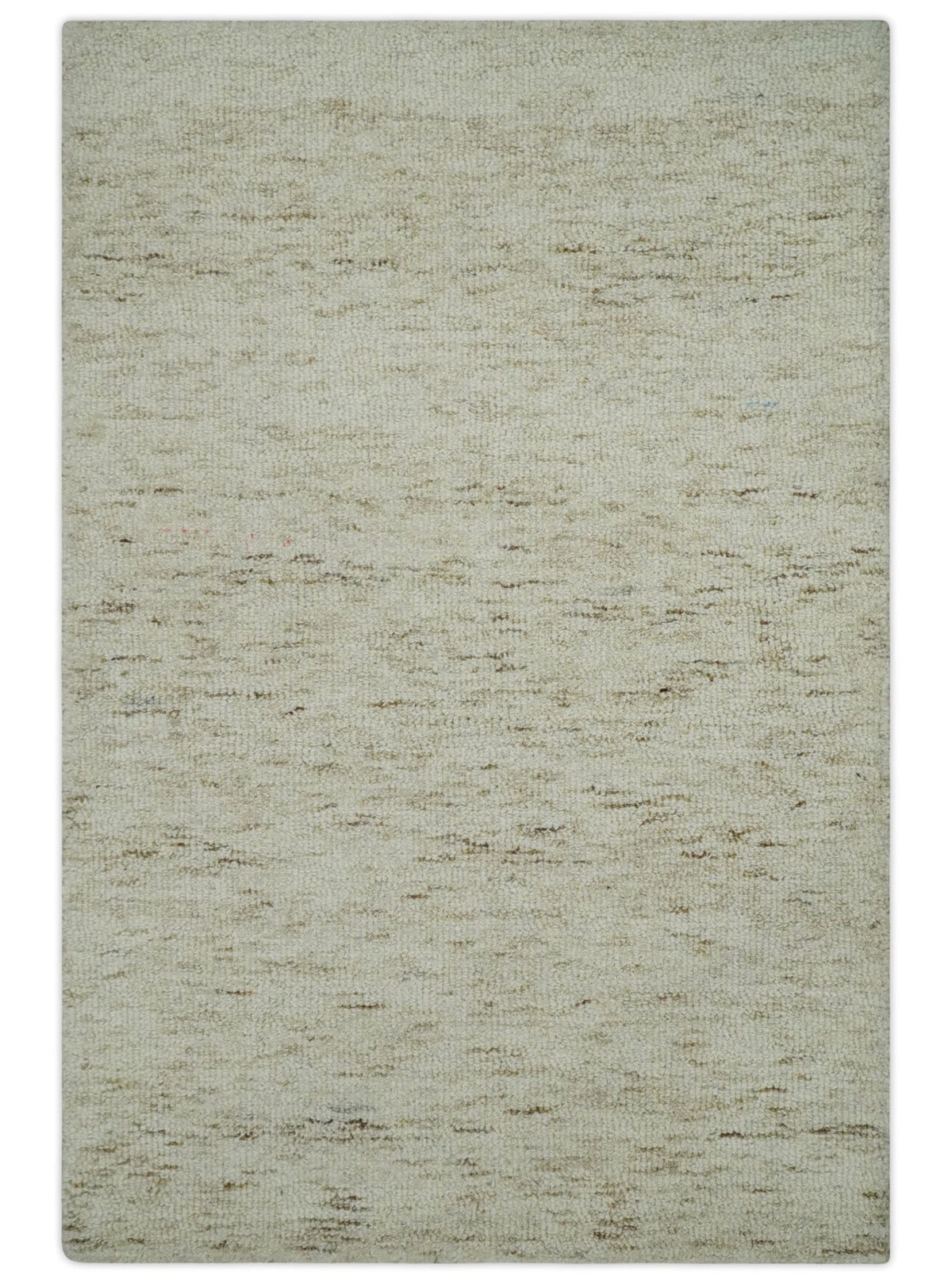 Beige and Brown Modern Abstract Hand Tufted Natural Wool Area Rug.