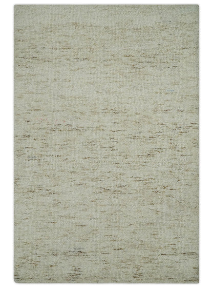 Beige and Brown Modern Abstract Hand Tufted Natural Wool Area Rug.