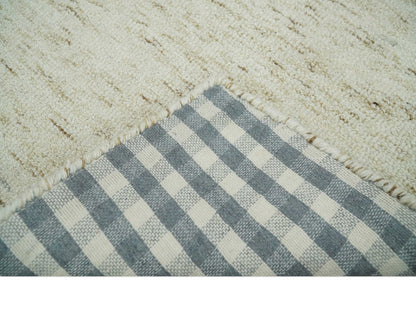 Beige and Brown Modern Abstract Hand Tufted Natural Wool Area Rug.