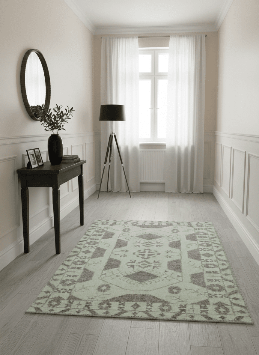Ivory and Brown Traditional Hand Knotted Multi Size wool Area Rug.