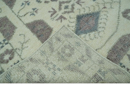 Ivory and Brown Traditional Hand Knotted Multi Size wool Area Rug.