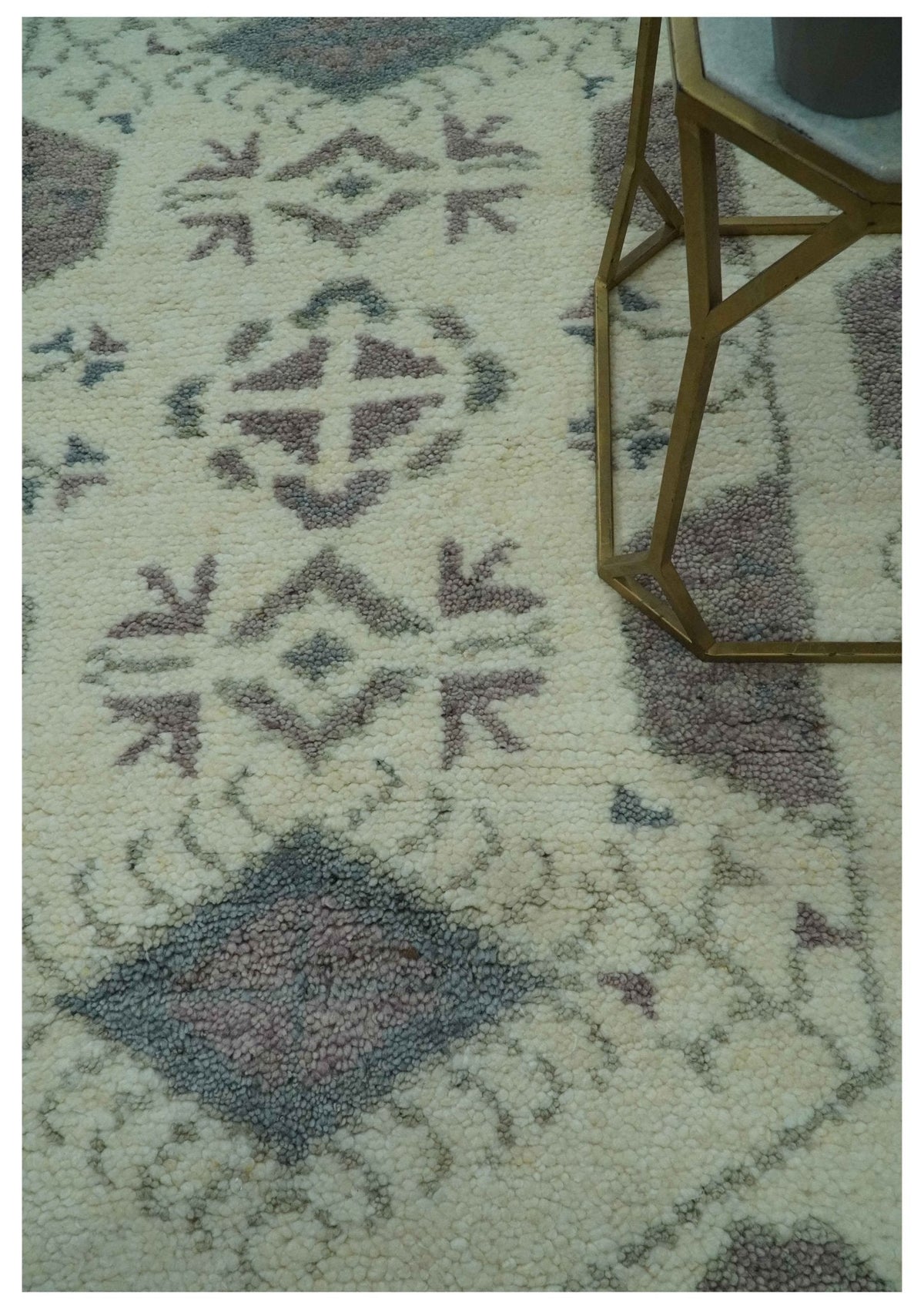 Ivory and Brown Traditional Hand Knotted Multi Size wool Area Rug.