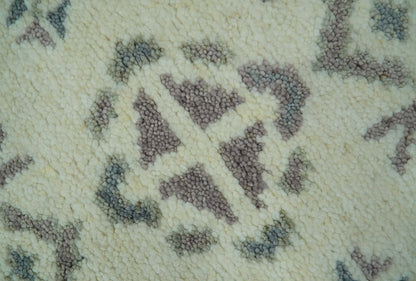 Ivory and Brown Traditional Hand Knotted Multi Size wool Area Rug.