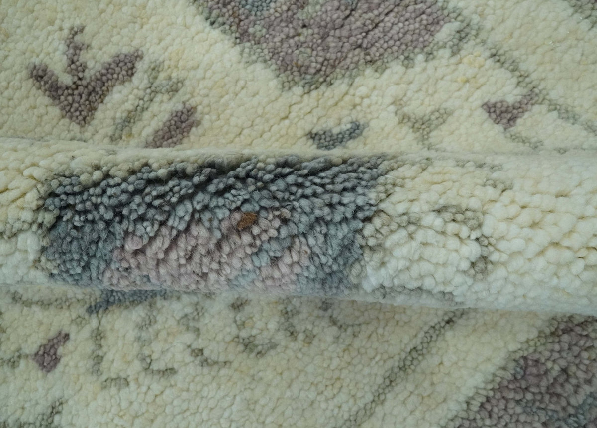 Ivory and Brown Traditional Hand Knotted Multi Size wool Area Rug.