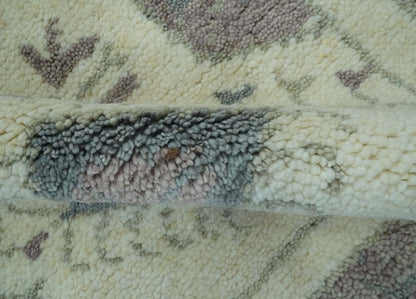 Ivory and Brown Traditional Hand Knotted Multi Size wool Area Rug.