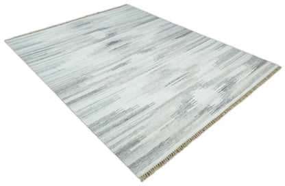 Ivory and Silver fine Wool and Viscose Kilim Rug.