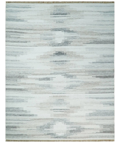 Ivory and Silver fine Wool and Viscose Kilim Rug.
