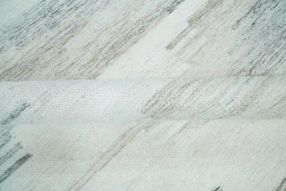Ivory and Silver fine Wool and Viscose Kilim Rug.