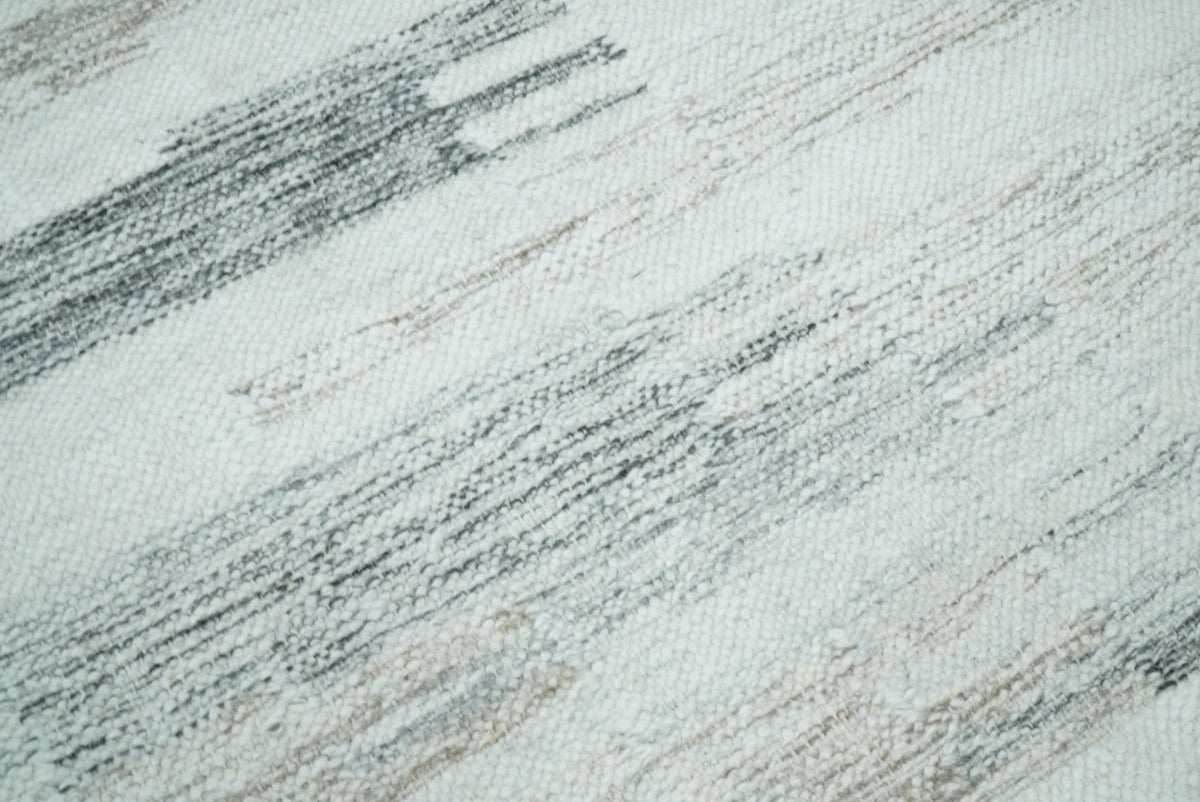 Ivory and Silver fine Wool and Viscose Kilim Rug.