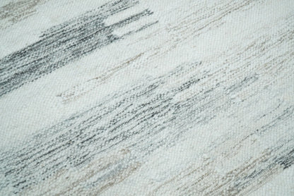 Ivory and Silver fine Wool and Viscose Kilim Rug.