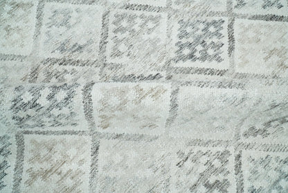 Ivory and Gray Modern Geometrical Hand Woven Wool Rug.