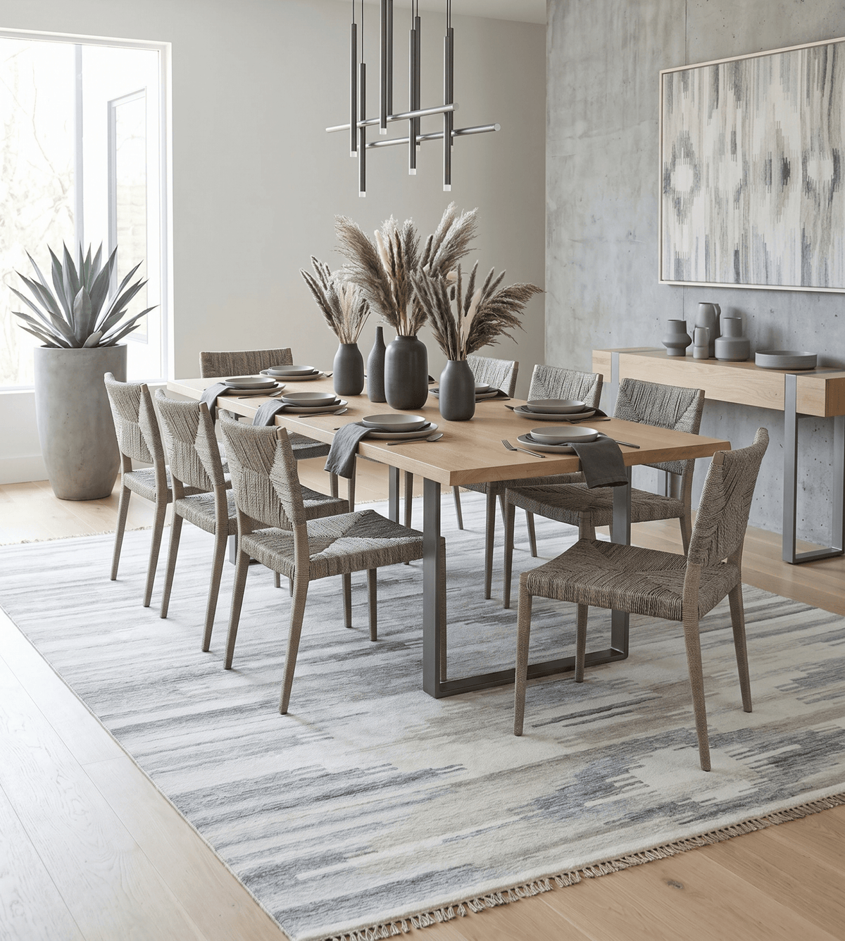 Ivory and Silver fine Wool and Viscose Kilim Rug.
