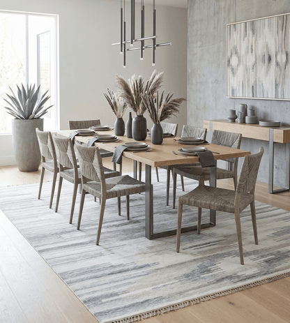 Ivory and Silver fine Wool and Viscose Kilim Rug.