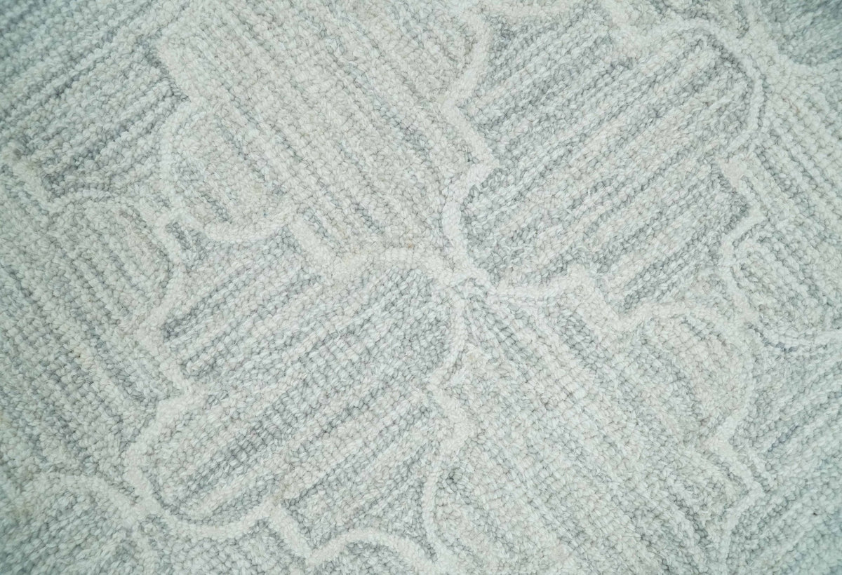 Custom Made Ivory and Silver Modern Geometric Hand Tufted Wool Area Rug.