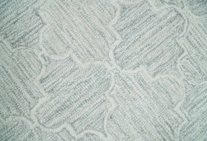 Custom Made Ivory and Silver Modern Geometric Hand Tufted Wool Area Rug.