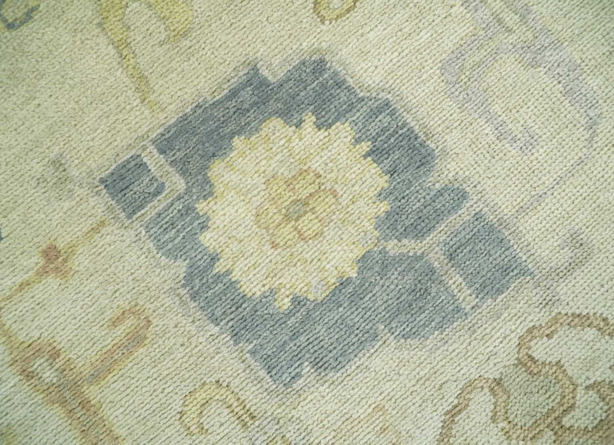 Beige and Gray Hand Knotted Traditional Persian Oushak Wool Rug.