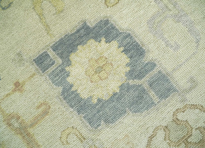 Beige and Gray Hand Knotted Traditional Persian Oushak Wool Rug.