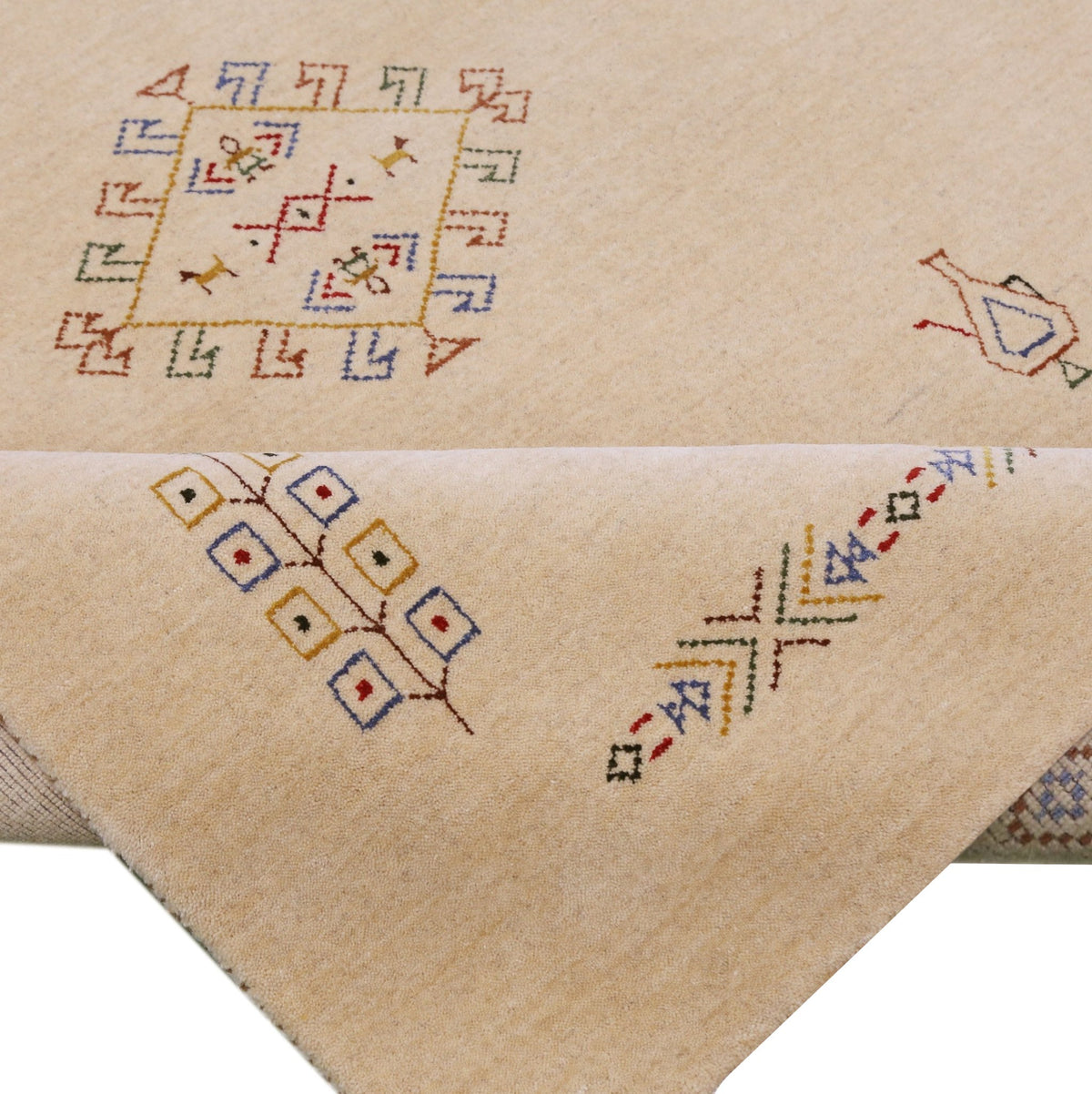 Ivory Border Patterns Hand Loomed Wool Area Rug.