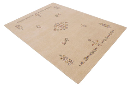 Ivory Border Patterns Hand Loomed Wool Area Rug.