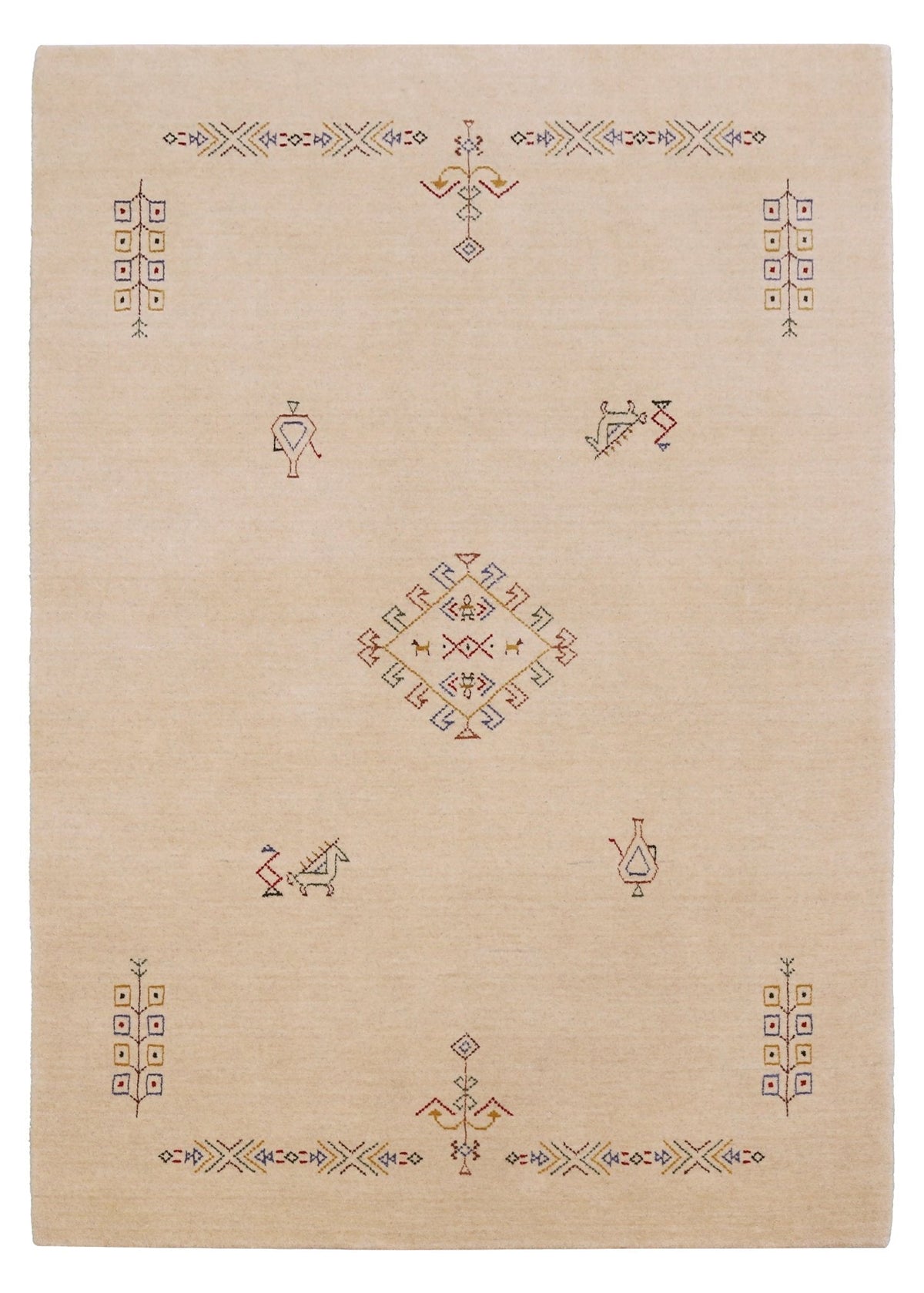 Ivory Border Patterns Hand Loomed Wool Area Rug.