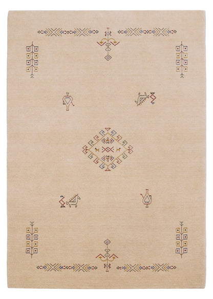 Ivory Border Patterns Hand Loomed Wool Area Rug.