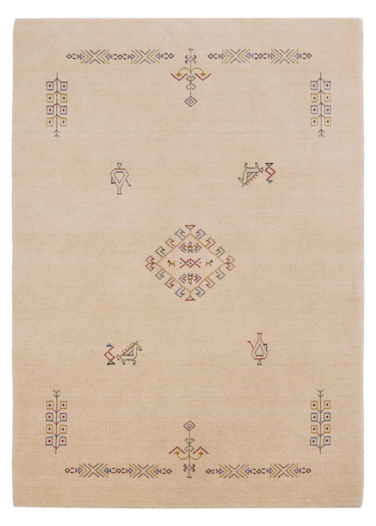 Ivory Border Patterns Hand Loomed Wool Area Rug.