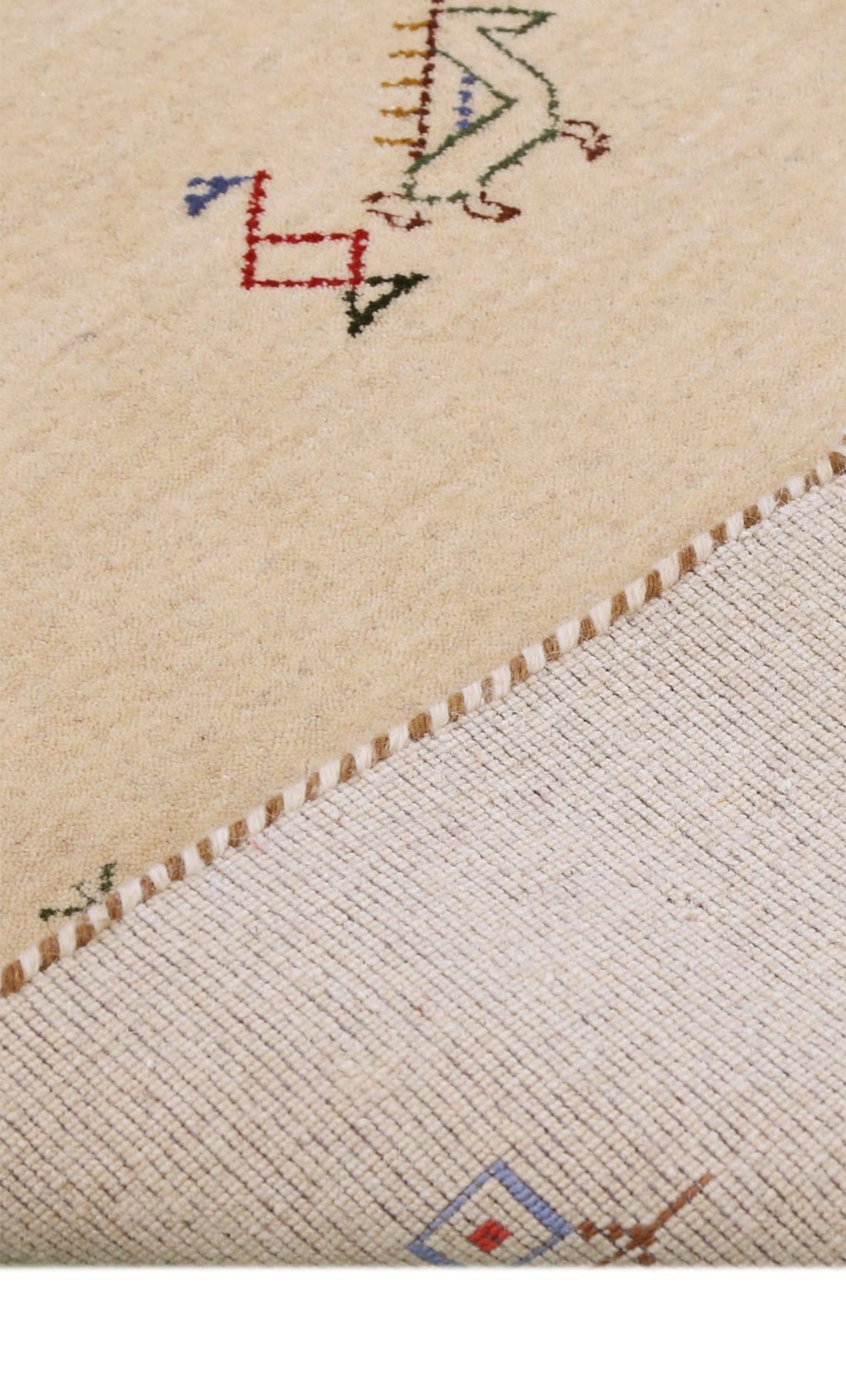 Ivory Border Patterns Hand Loomed Wool Area Rug.