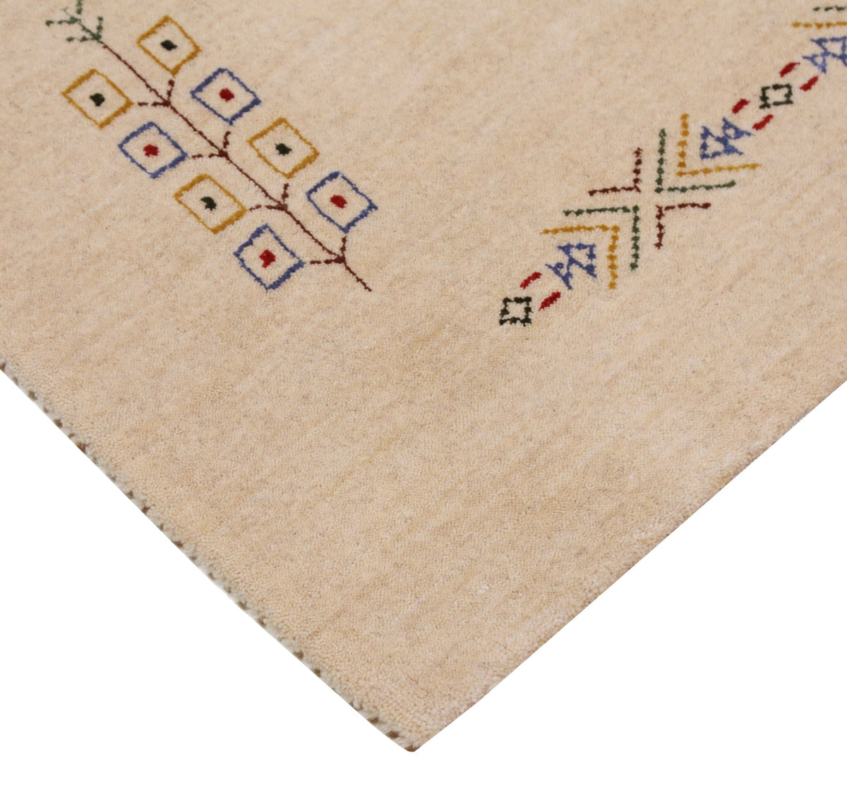 Ivory Border Patterns Hand Loomed Wool Area Rug.