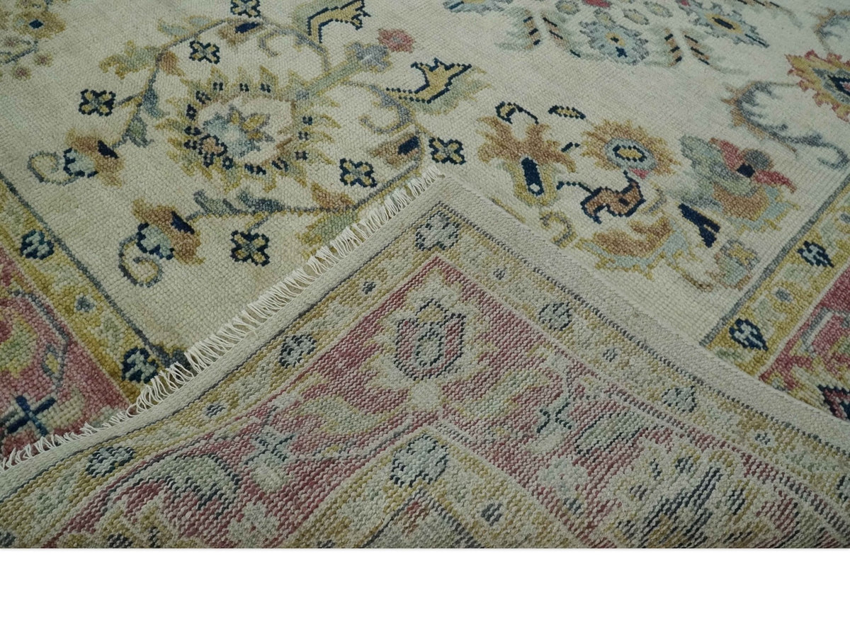Ivory, Brown, Olive and Charcoal Traditional Heriz Medallion Custom Made Wool Area Rug.