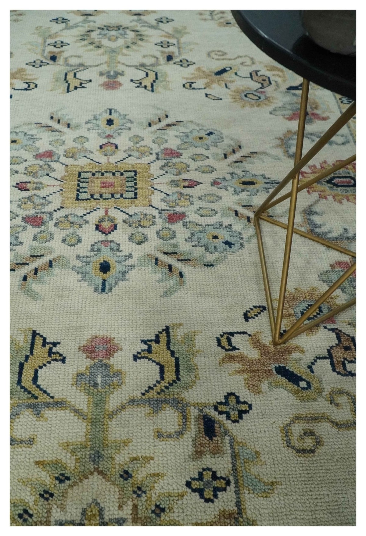 Ivory, Brown, Olive and Charcoal Traditional Heriz Medallion Custom Made Wool Area Rug.