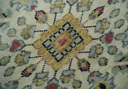 Ivory, Brown, Olive and Charcoal Traditional Heriz Medallion Custom Made Wool Area Rug.