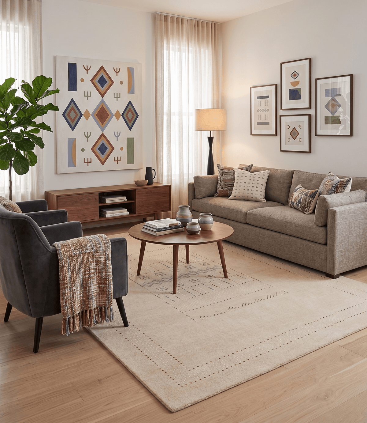Ivory Contemporary Design Hand Loomed Wool Area Rug.