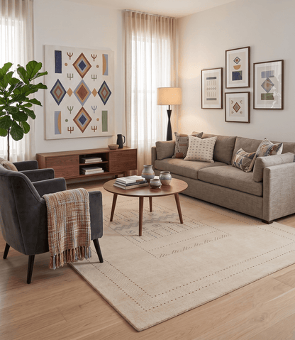 Ivory Contemporary Design Hand Loomed Wool Area Rug.