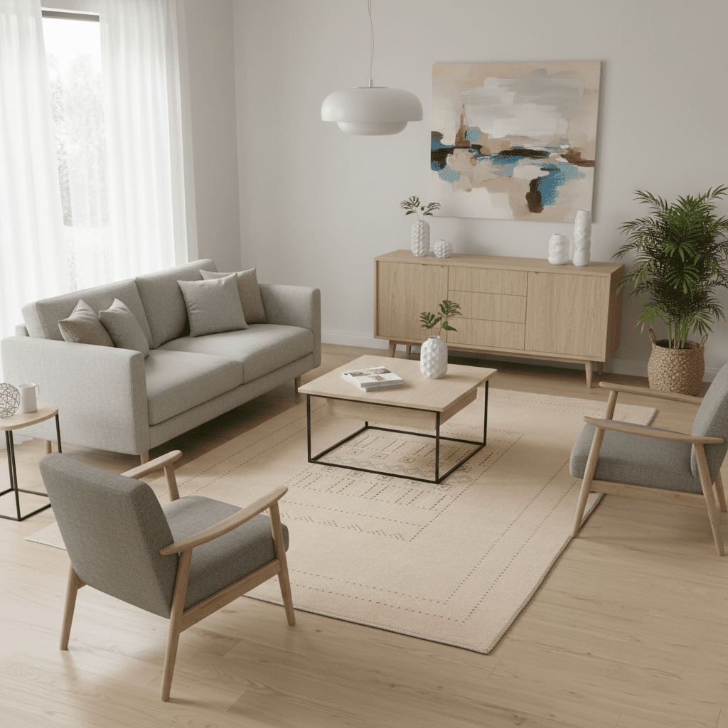 Ivory Contemporary Design Hand Loomed Wool Area Rug