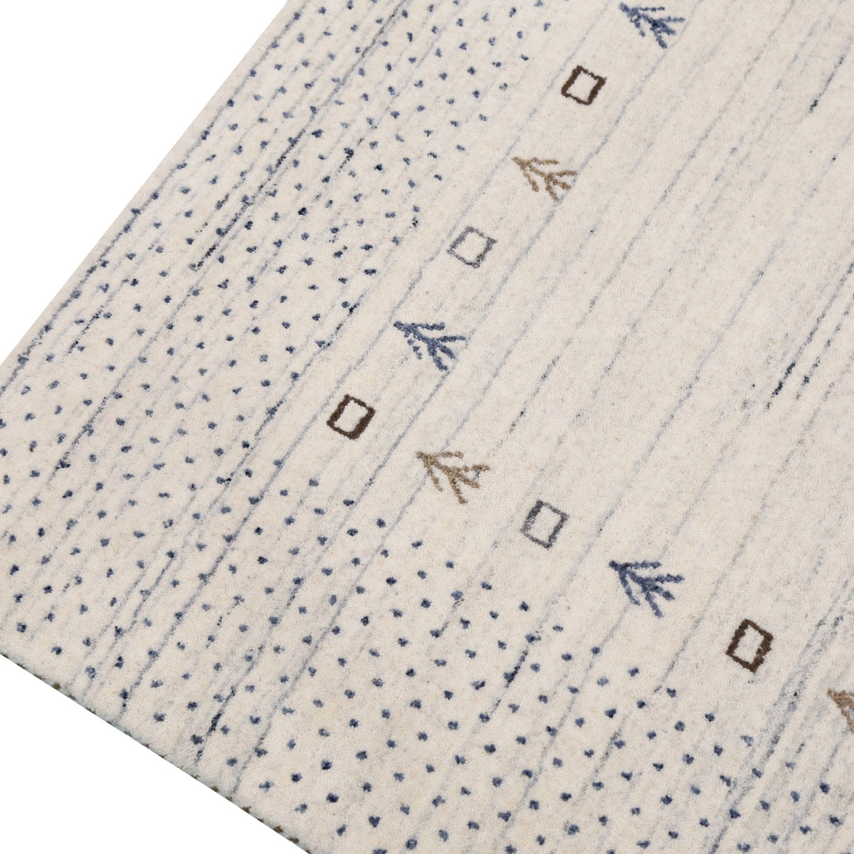 Ivory Contemporary Gabbeh Border Design Hand Loomed Wool Rug.