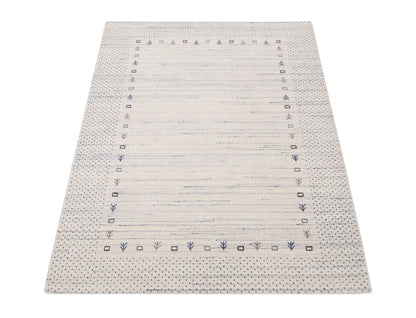 Ivory Contemporary Gabbeh Border Design Hand Loomed Wool Rug.