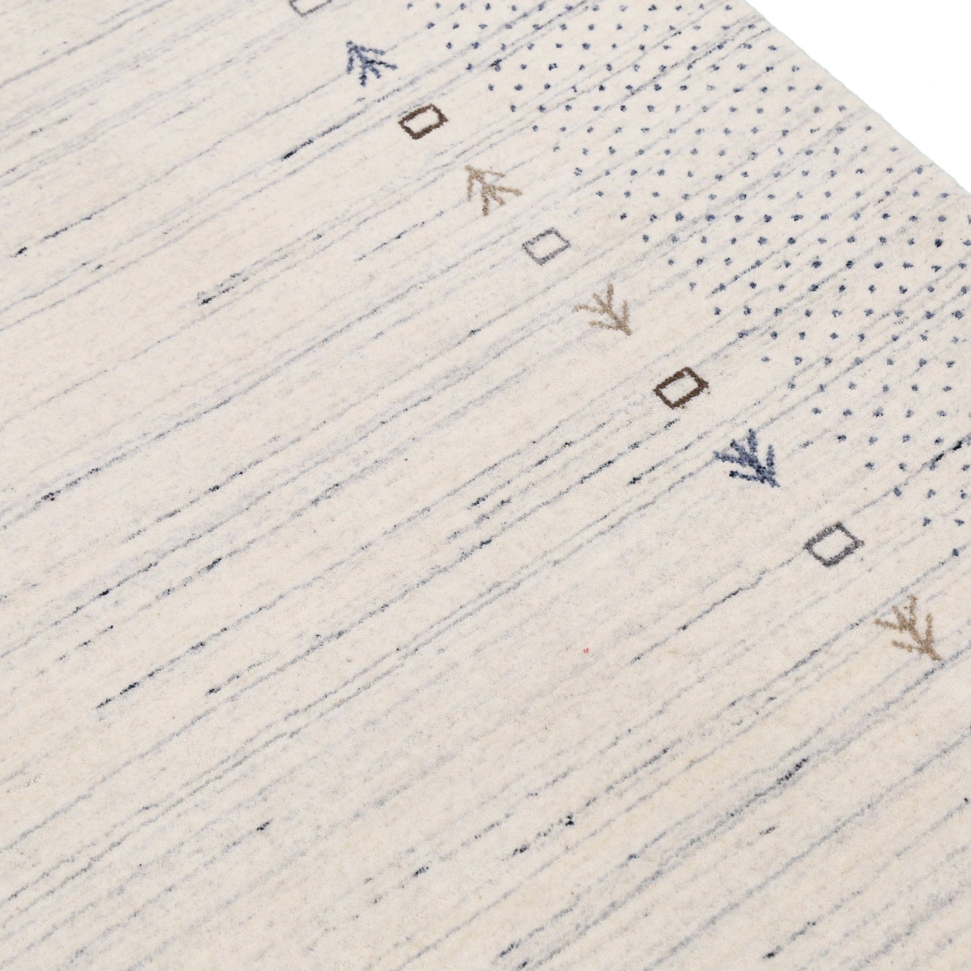 Ivory Contemporary Gabbeh Border Design Hand Loomed Wool Rug.