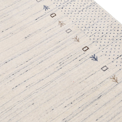Ivory Contemporary Gabbeh Border Design Hand Loomed Wool Rug.