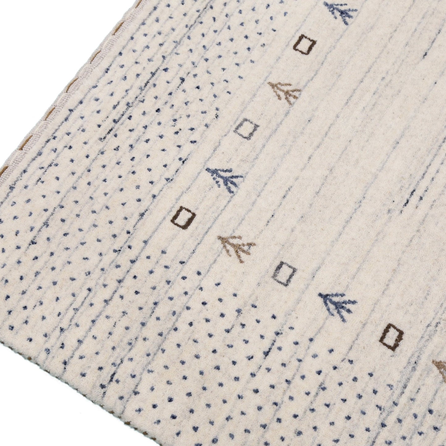 Ivory Contemporary Gabbeh Border Design Hand Loomed Wool Rug.