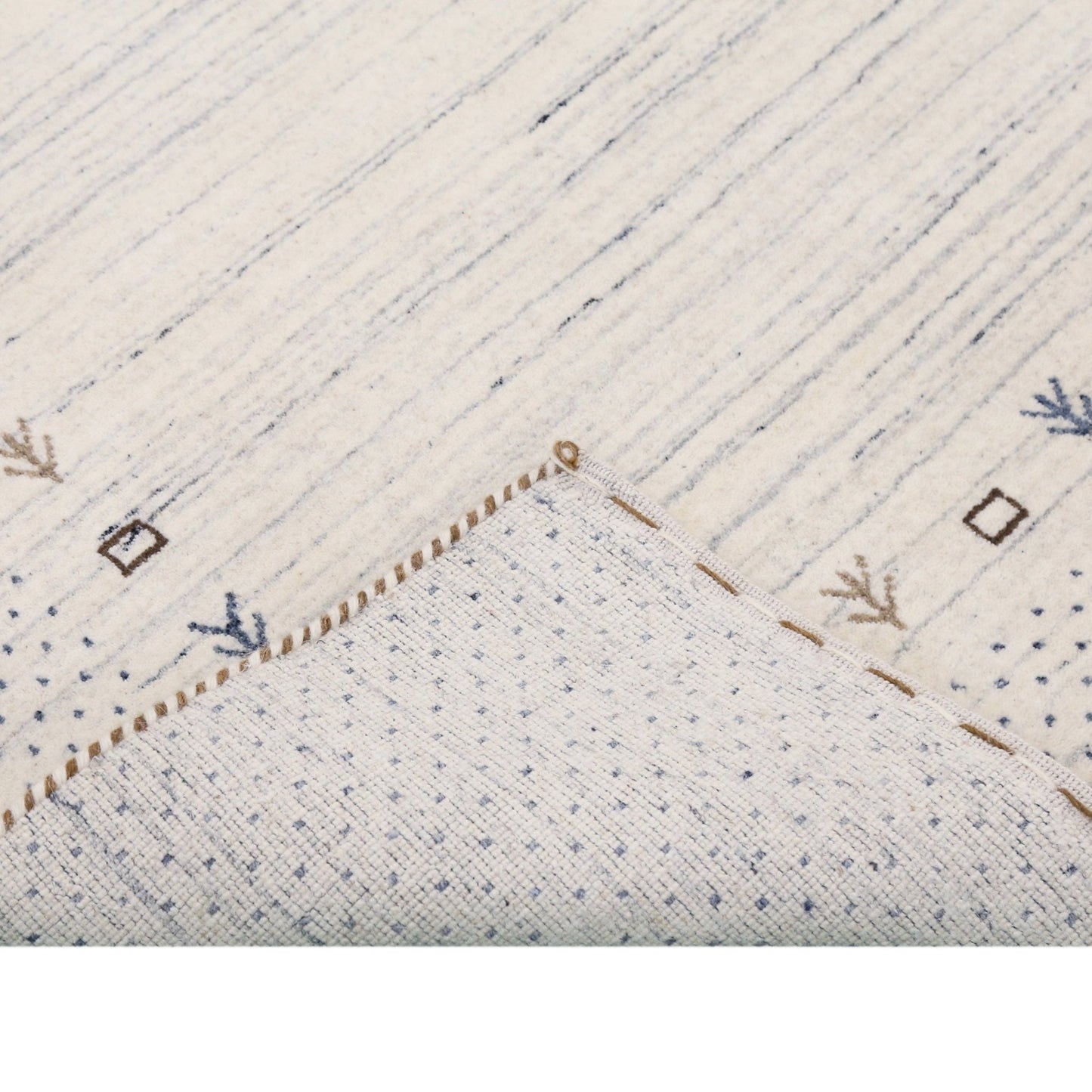 Ivory Contemporary Gabbeh Border Design Hand Loomed Wool Rug.