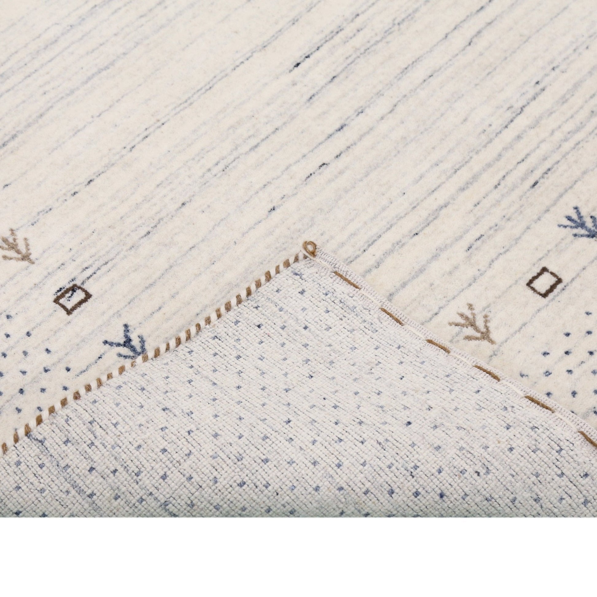 Ivory Contemporary Gabbeh Border Design Hand Loomed Wool Rug.